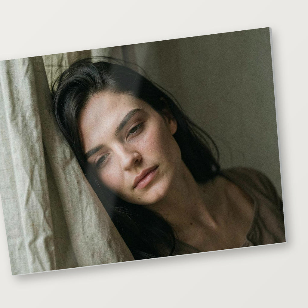 editorial portrait on a glossy metal surface
