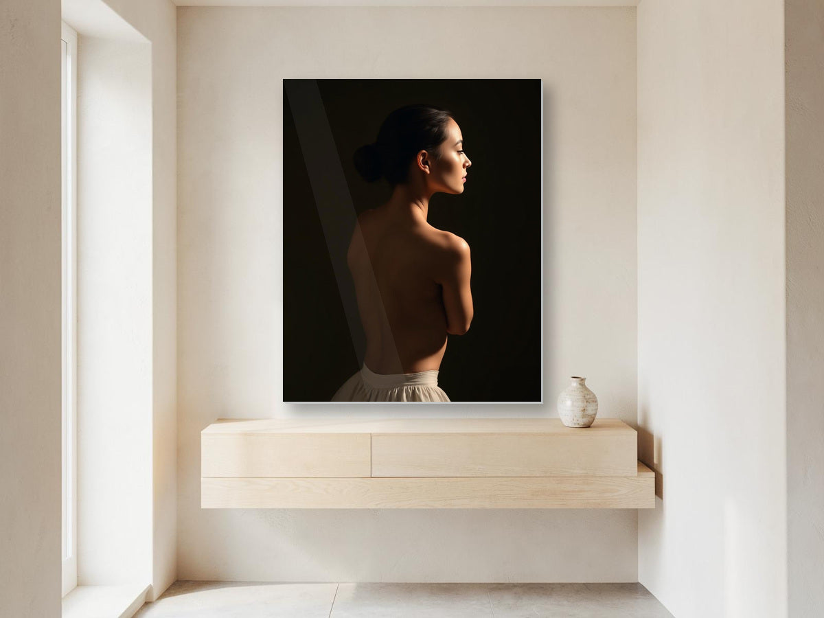 Study in Olive portrait metal print in an interior